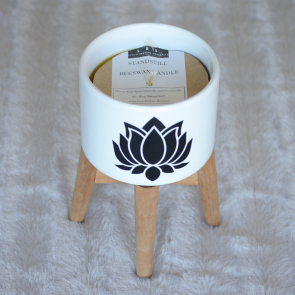 Beeswax Stand Candle - Black Lotus Flower Design