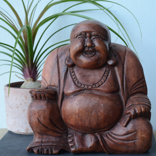 Wooden Happy Buddha Statue - 20cm
