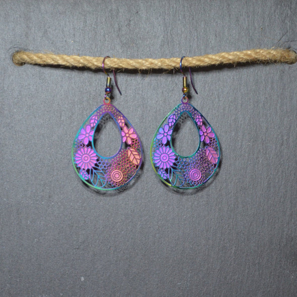 Rainbow Flower Print Earrings