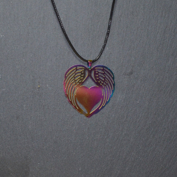 Rainbow Heart Wing Necklace