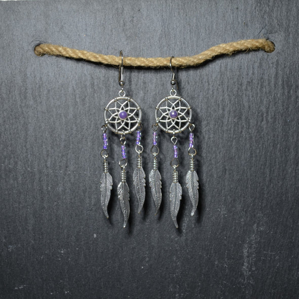 Purple Dreamcatcher Earrings