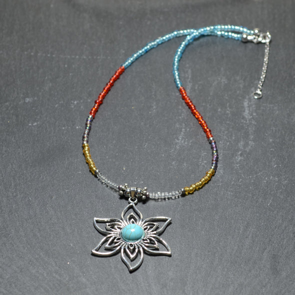 Turquoise Flower Rainbow Necklace