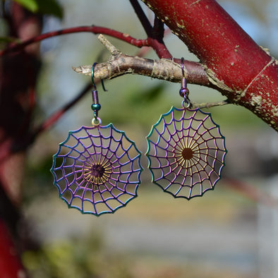 Rainbow Spider Web Earrings