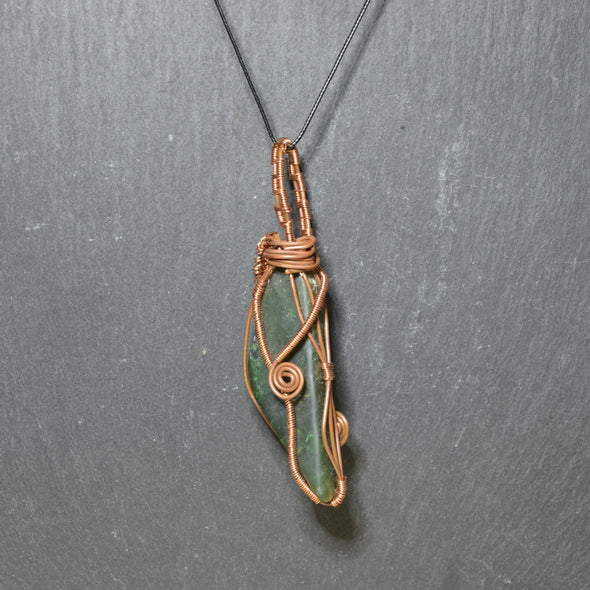 Large Copper Wire Wrapped New Zealand Greenstone Necklace