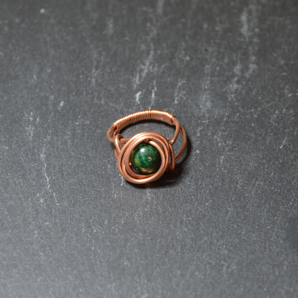 Green Tigers Eye Wire Rings