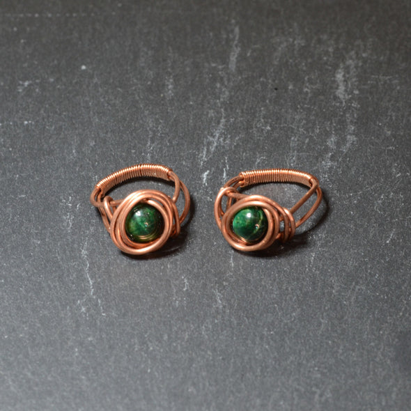Green Tigers Eye Wire Rings