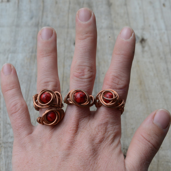Red Howlite Wire Ring